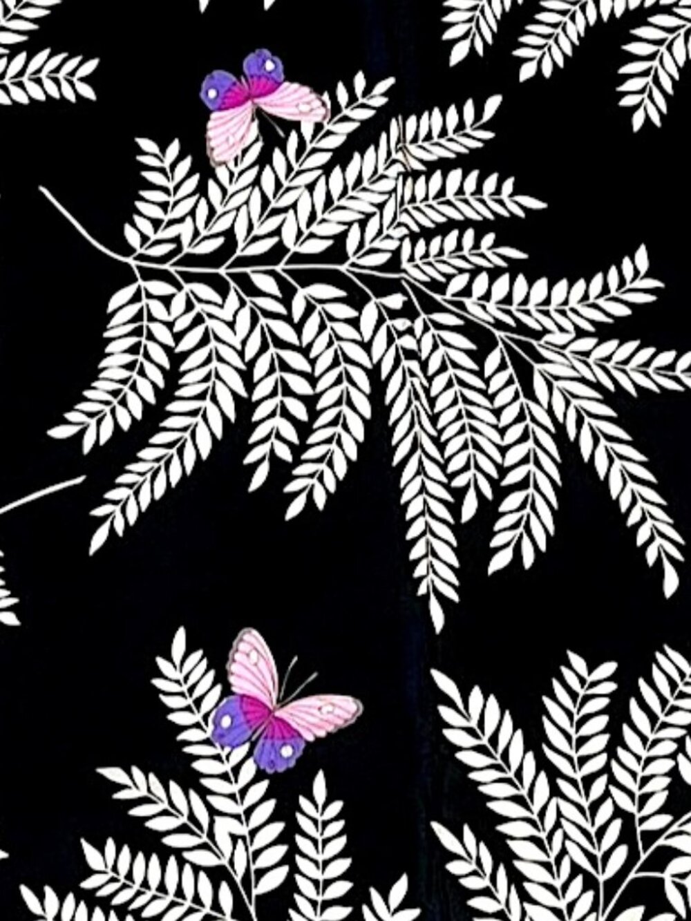 Excellent Vintage Hanae Mori 30-Inch Silk Scarf – Butterfly & Fern Motif